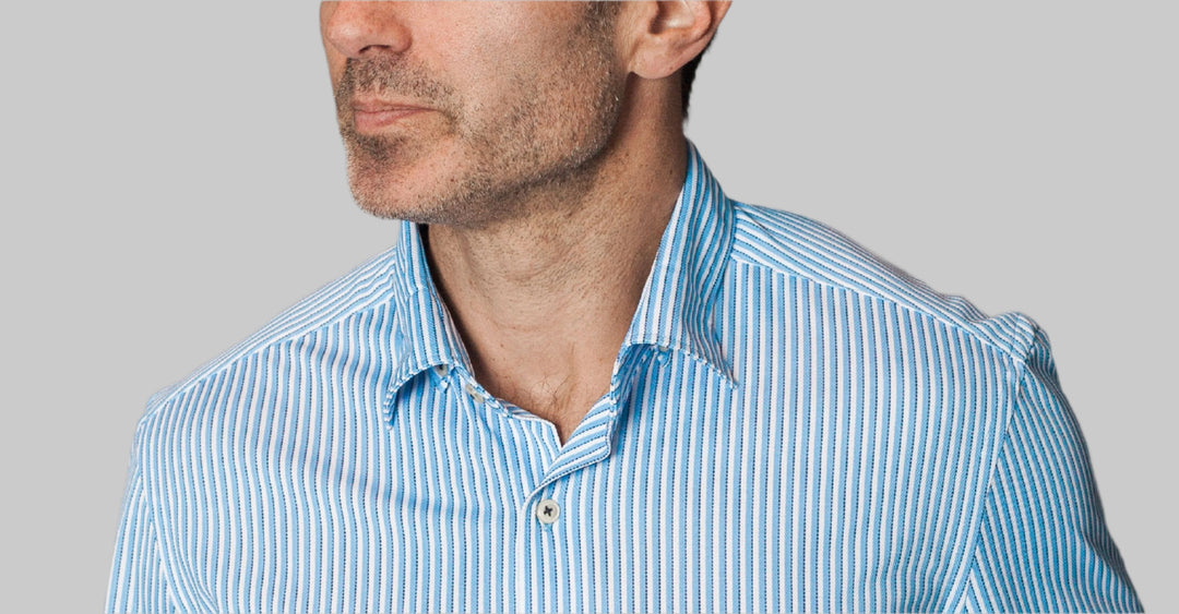 Hansen Stripe Tech Shirt, hidden button down collar-Long Sleeve Shirts-Buki-button detail