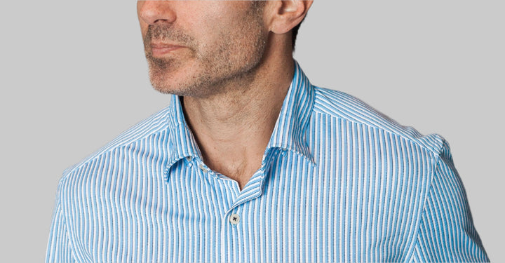 Hansen Stripe Tech Shirt, hidden button down collar-Long Sleeve Shirts-Buki-button detail