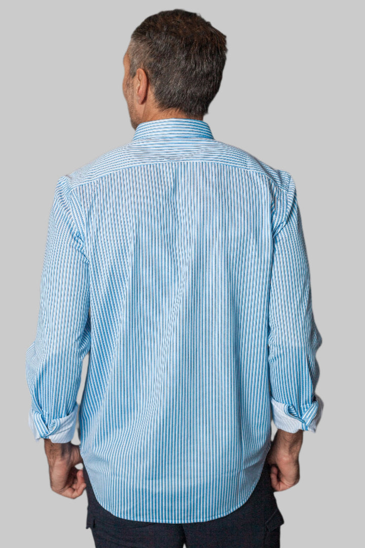 Hansen Stripe Tech Shirt, back-Long Sleeve Shirts-Buki