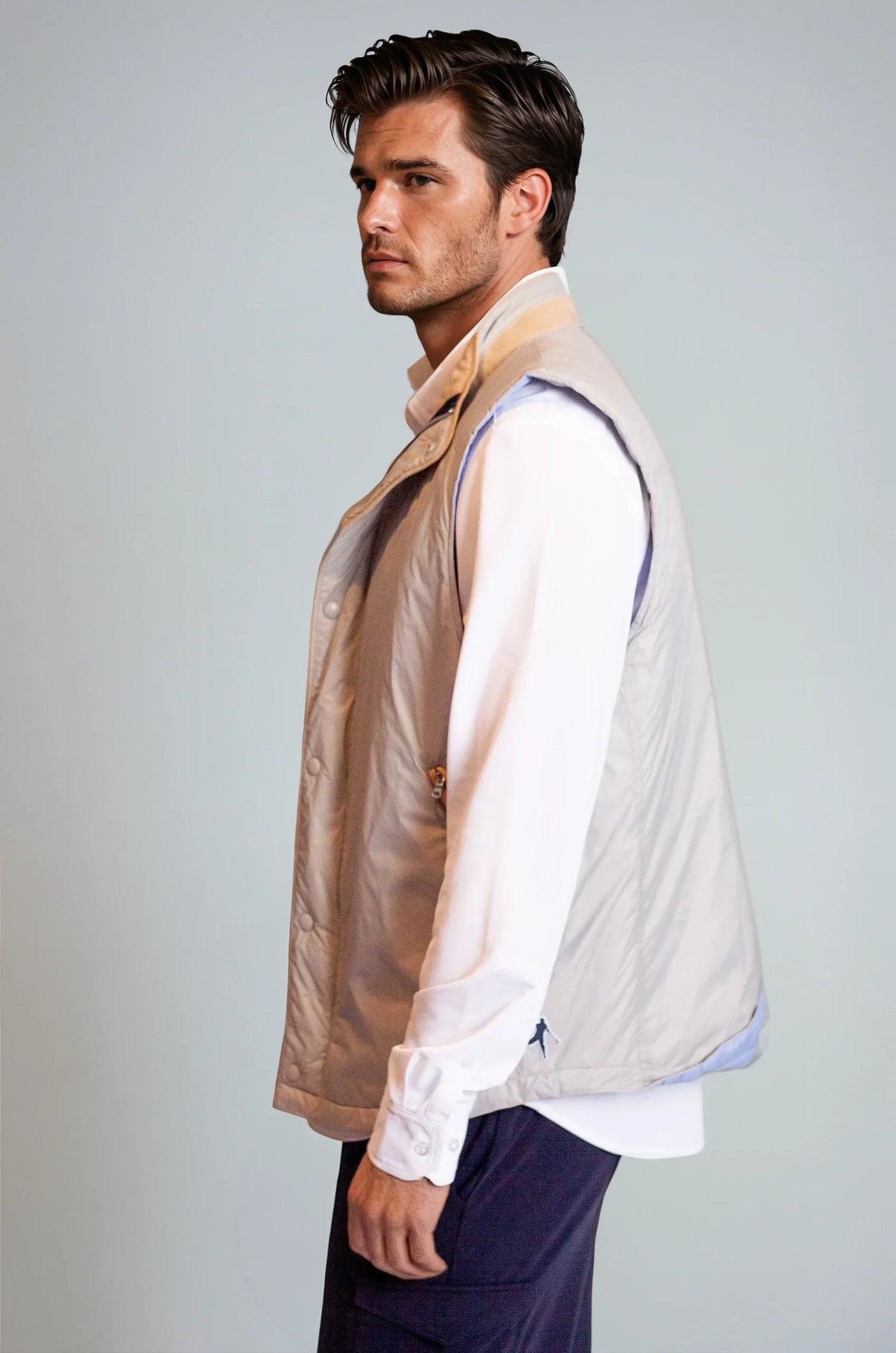 Buki Tech Vest in Silver Grey, side -Coats & Jackets-Buki