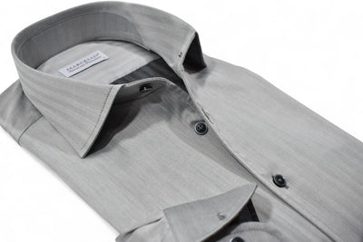 Impeccable craftsmanship and ultra soft cotton make this rich, sophisticated silver herringbone pattern a must-have. Shirt by Marcello.