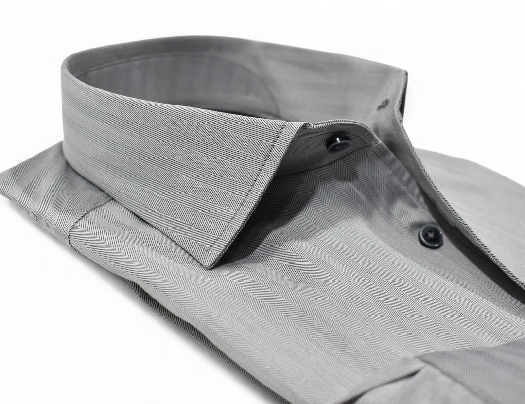 Impeccable craftsmanship and ultra soft cotton make this rich, sophisticated silver herringbone pattern a must-have. Shirt by Marcello.