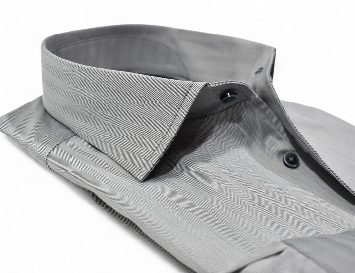 Impeccable craftsmanship and ultra soft cotton make this rich, sophisticated silver herringbone pattern a must-have. Shirt by Marcello.