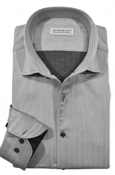 Impeccable craftsmanship and ultra soft cotton make this rich, sophisticated silver herringbone pattern a must-have. Shirt by Marcello.