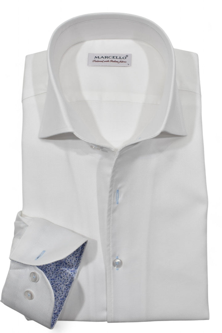 Impeccable craftsmanship and ultra soft cotton make this rich, sophisticated white twill pattern a must-have. Shirt by Marcello.