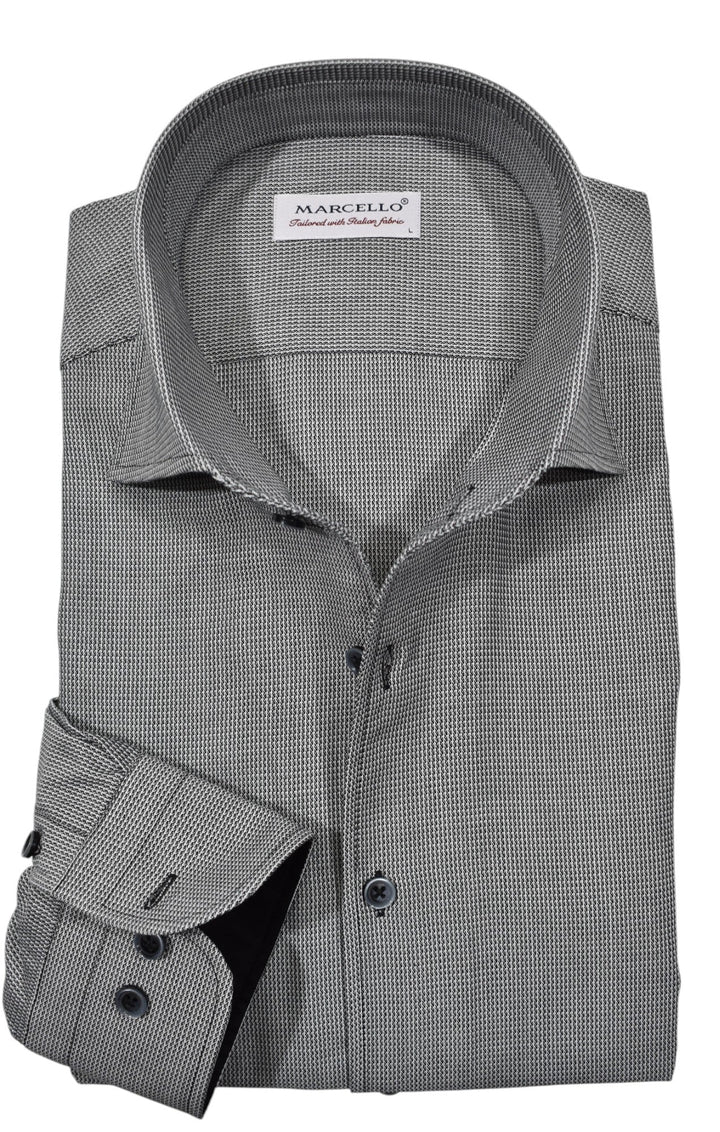 Marcello fine black and white micro pattern shirt.
