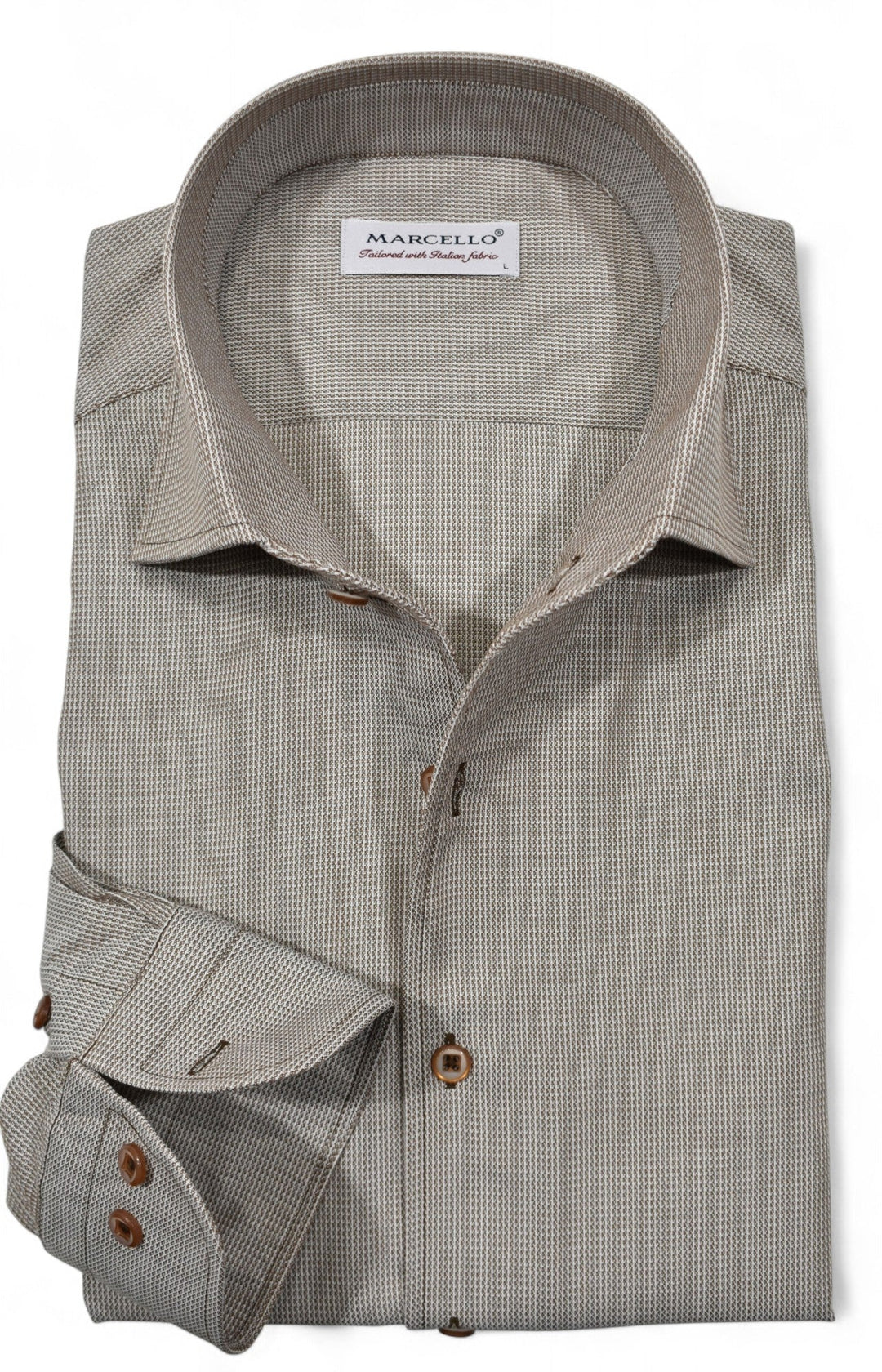 Marcello micro neat tan shirt.