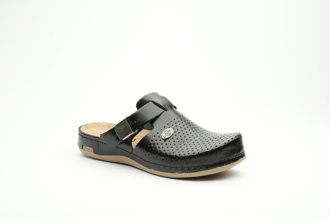 Leona by LEON- Women’s Leather Clog- Orthopedic with Adjustable Buckle and Perforated Leather for Breathability