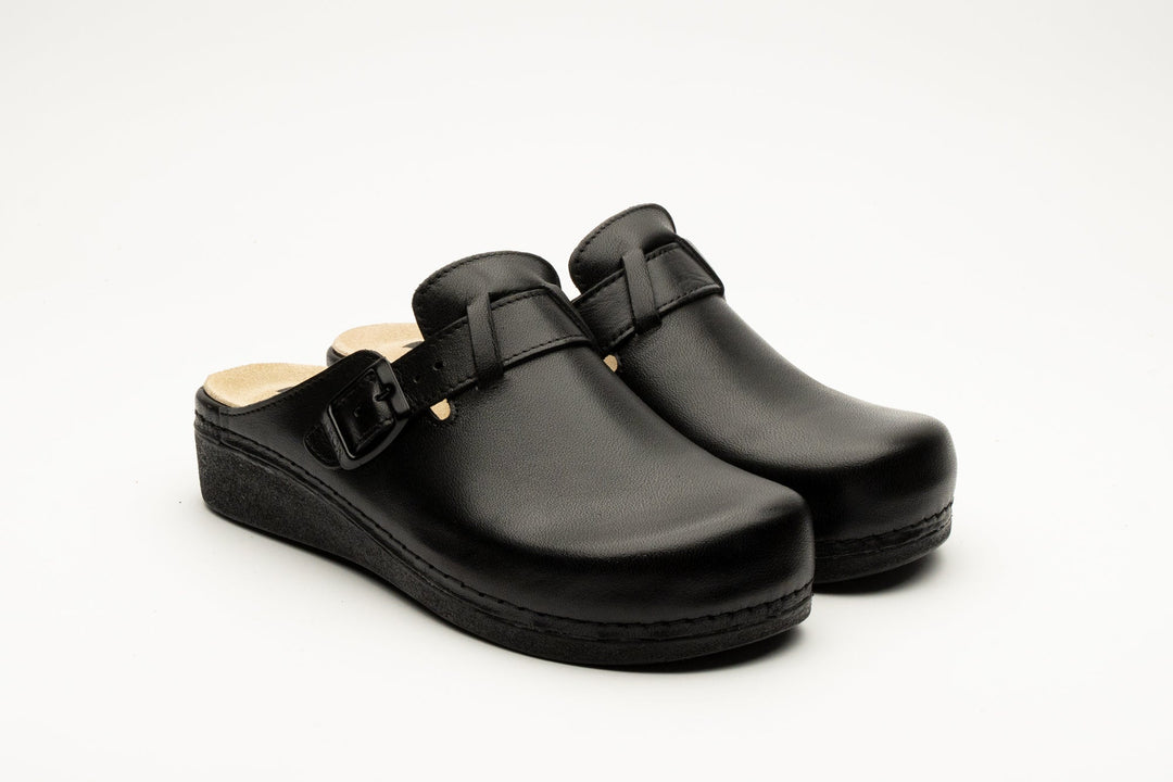 Nora I by LEON – Women’s Leather Clog- Removable Gel Insole &amp; Adjustable Buckle