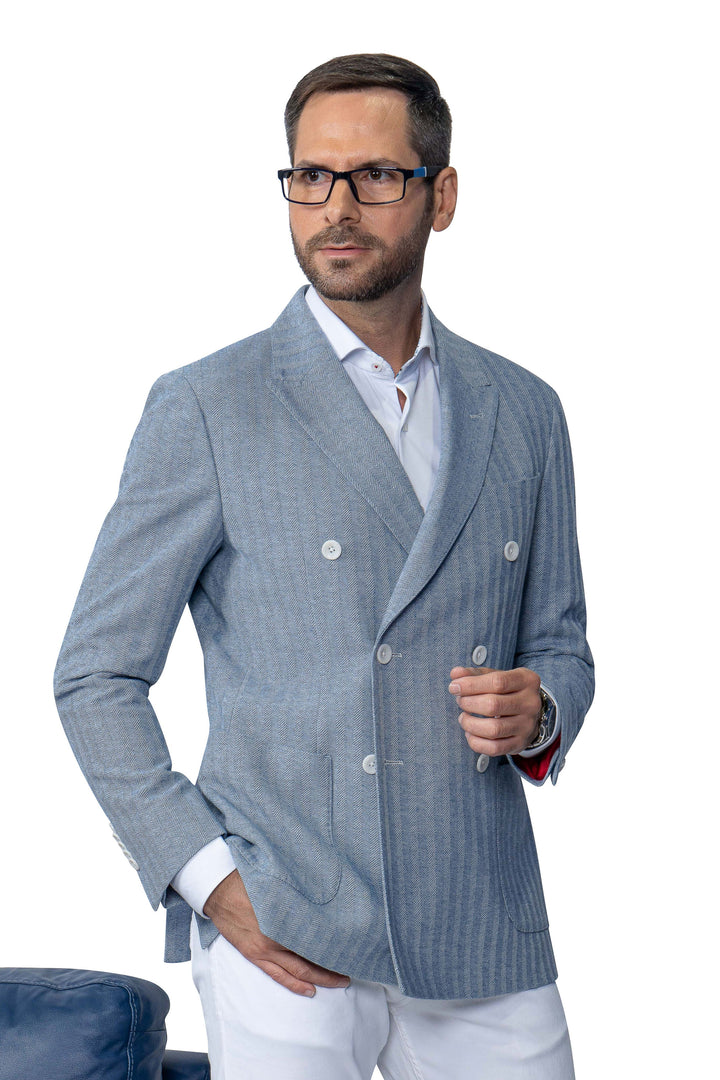 Dorval Blue Double Breasted Cotton Stretch Blazer - 7 Downie St.®