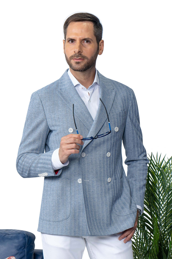 Dorval Blue Double Breasted Cotton Stretch Blazer - 7 Downie St.®