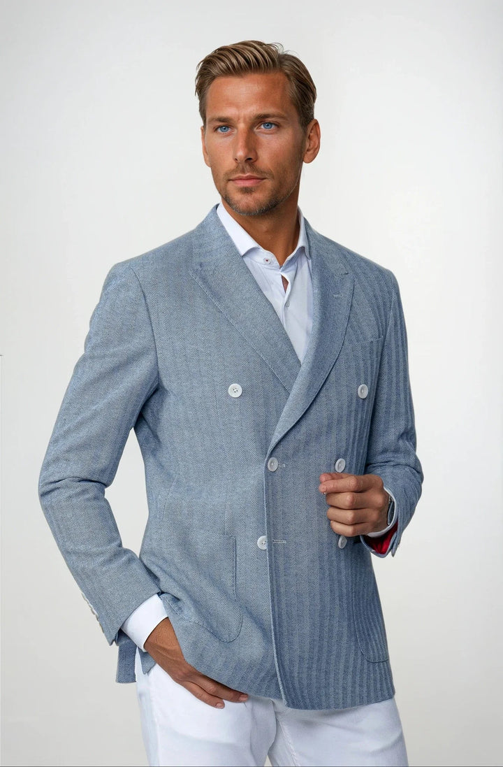 Dorval Blue Double Breasted Cotton Stretch Blazer - 7 Downie St.®