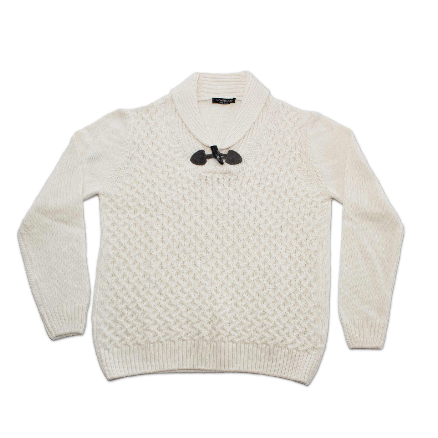 Shawl Collar Cable Knit Sweater - Ecru
