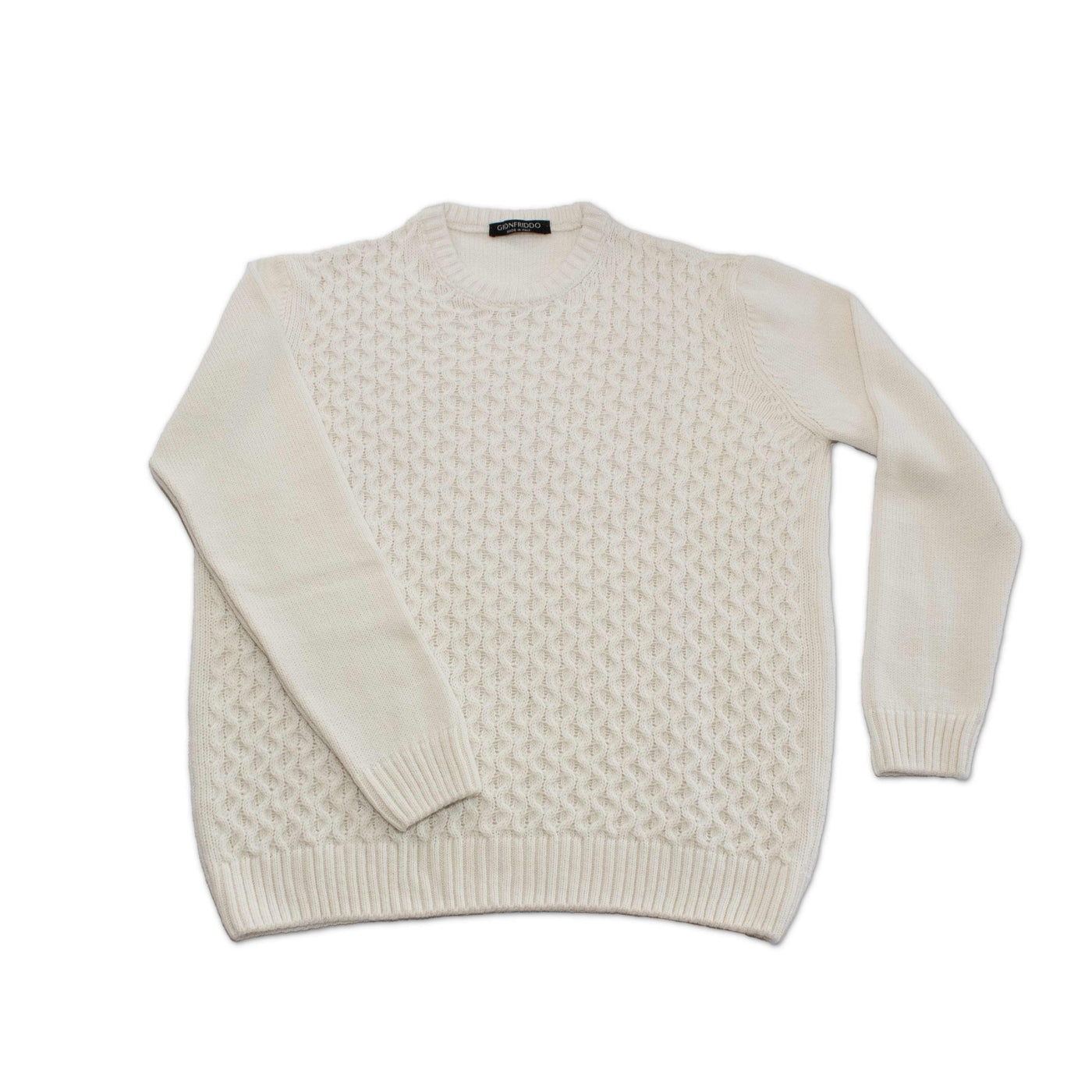Crew Neck Cable Knit Sweater - Ecru