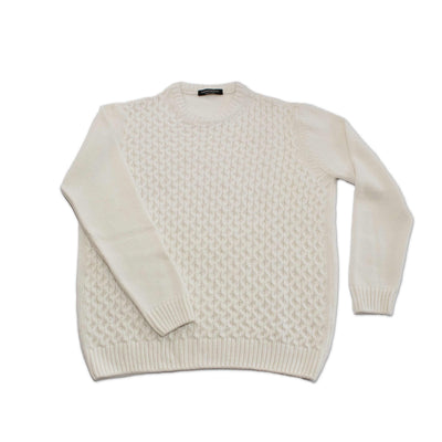 Crew Neck Cable Knit Sweater - Ecru