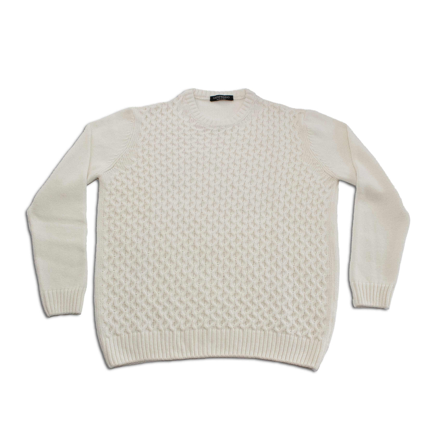 Crew Neck Cable Knit Sweater - Ecru