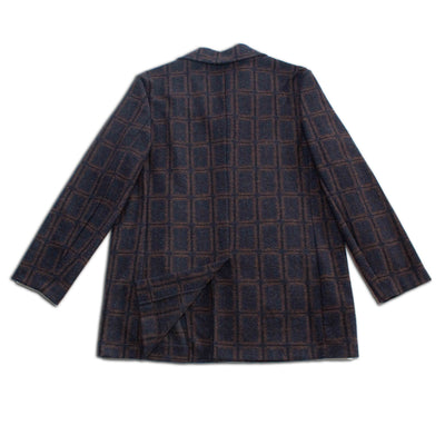 Navy Russet Windowpane Wool Car Coat