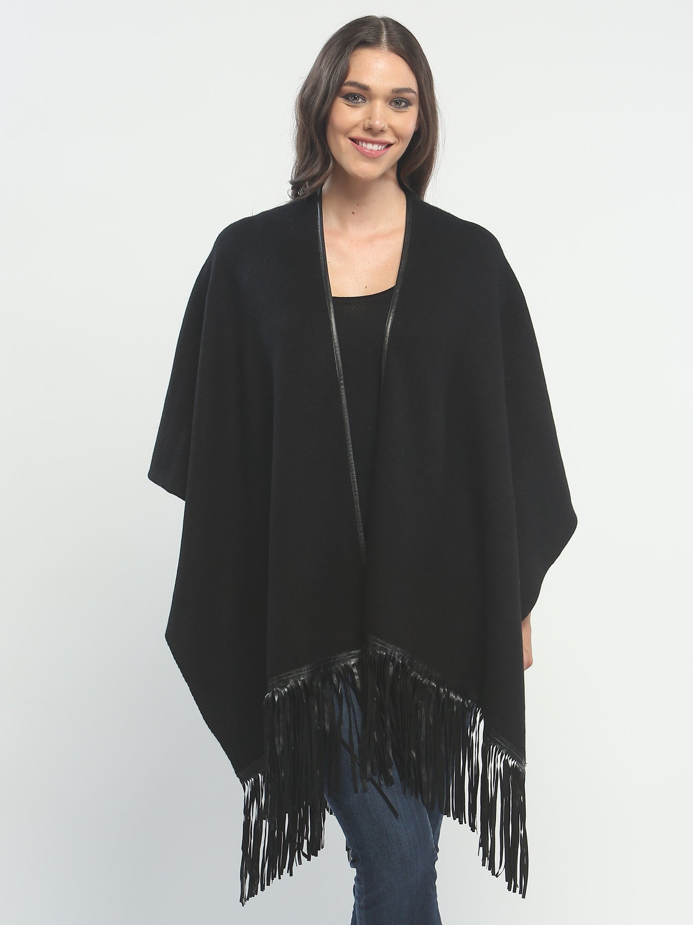 Leather Fringed Oversized Wrap