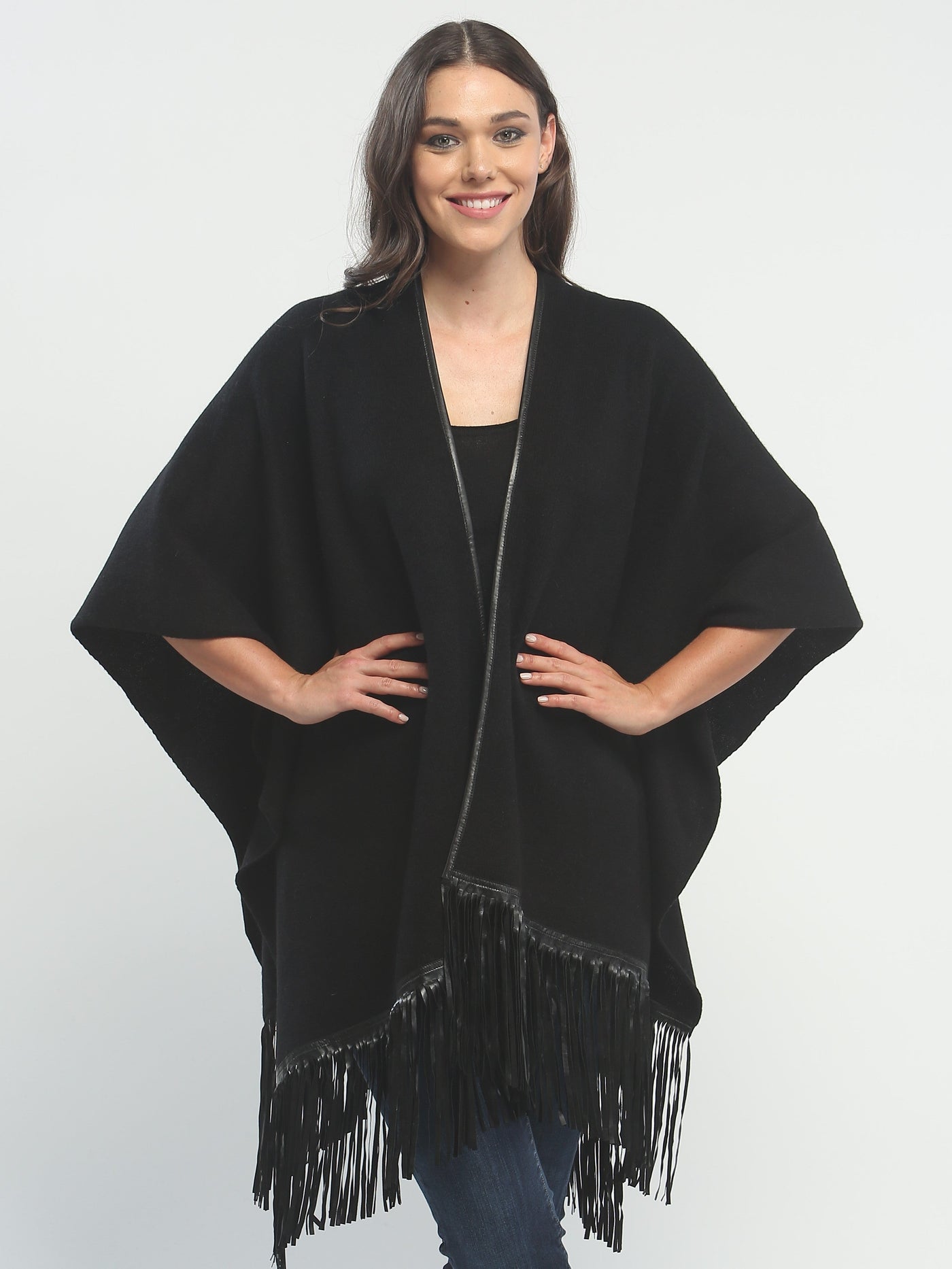 Leather Fringed Oversized Wrap