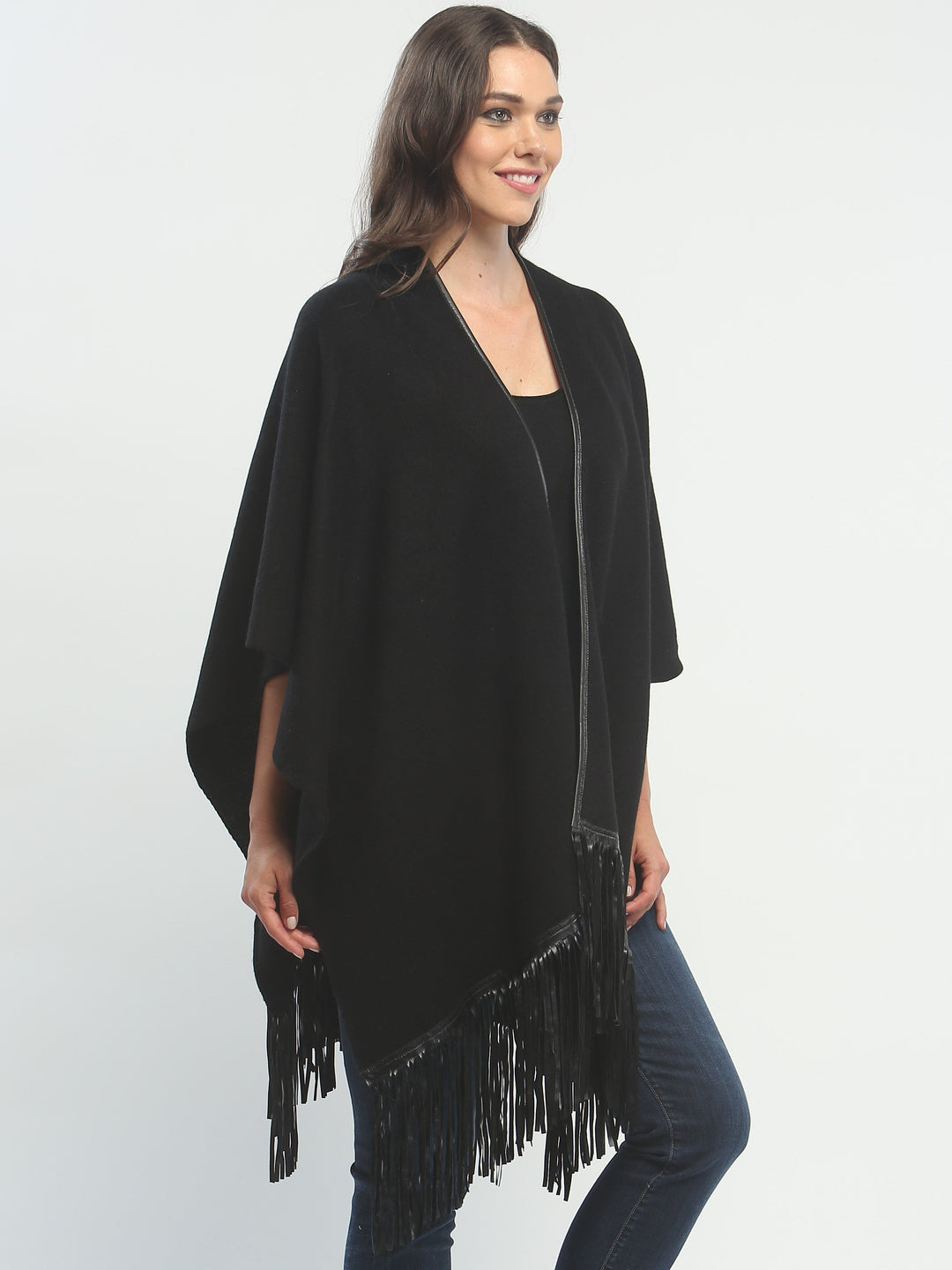 Leather Fringed Oversized Wrap