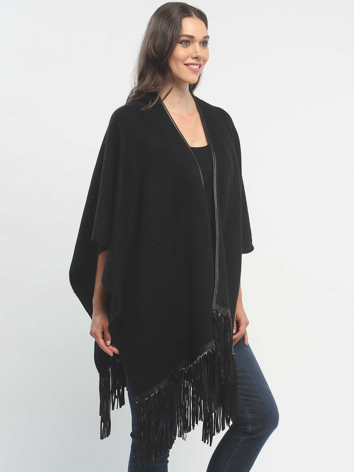 Leather Fringed Oversized Wrap