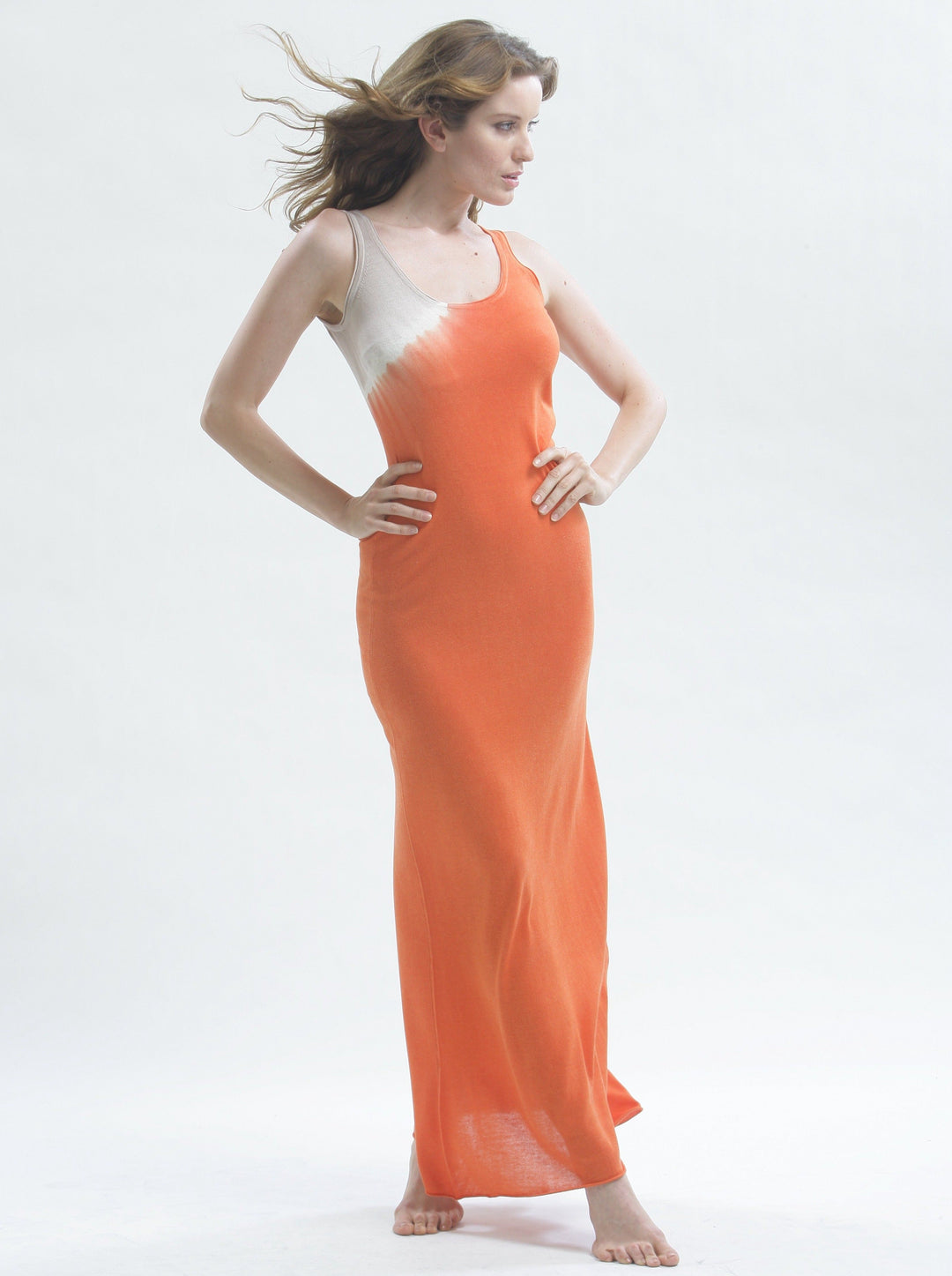 Hand Dye Maxi Dress in Silk  in Knitted Silk