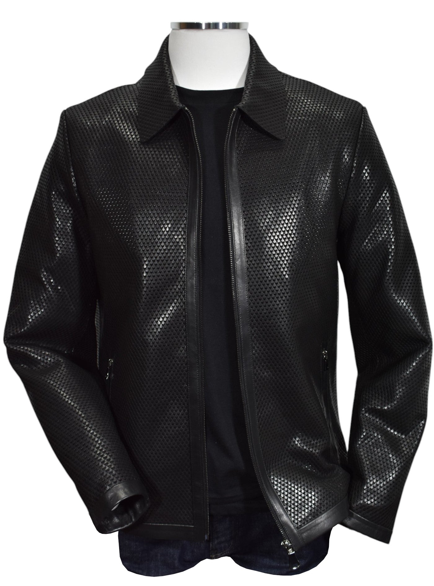 Unleash your bold and confident style with our Marcello Python Stamped Leather Coat.
