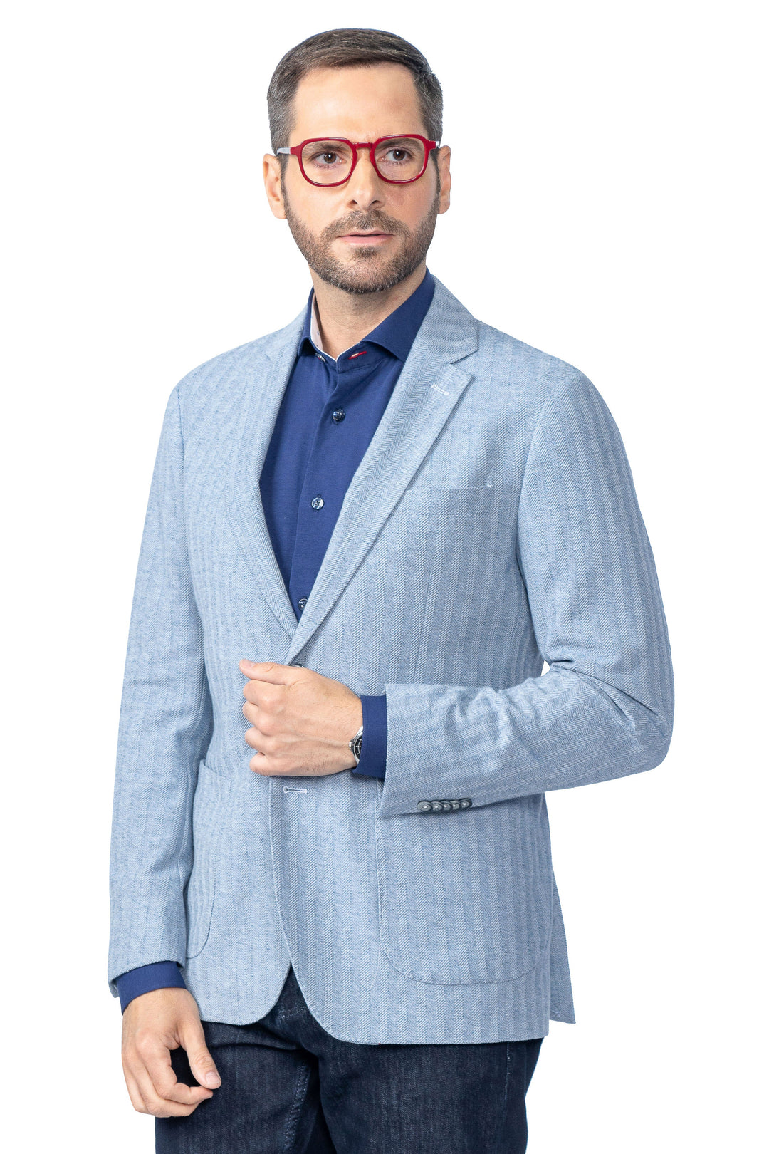 Laval Blue Herringbone Cotton Stretch Blazer - 7 Downie St.®