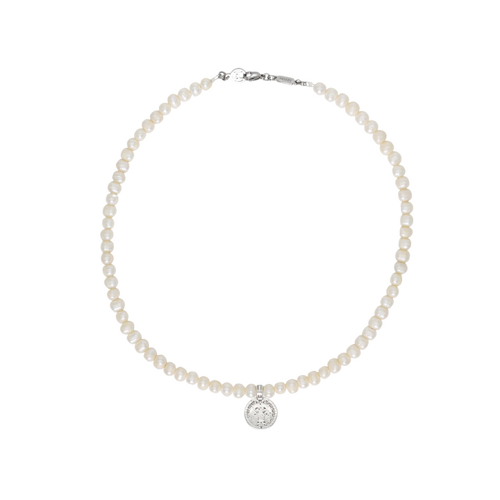White Pearl Coin Necklace