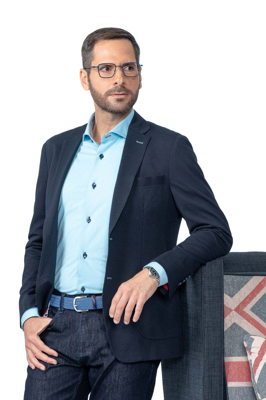 Meridian Navy Stretch Seersucker Blazer - 7 Downie St.®