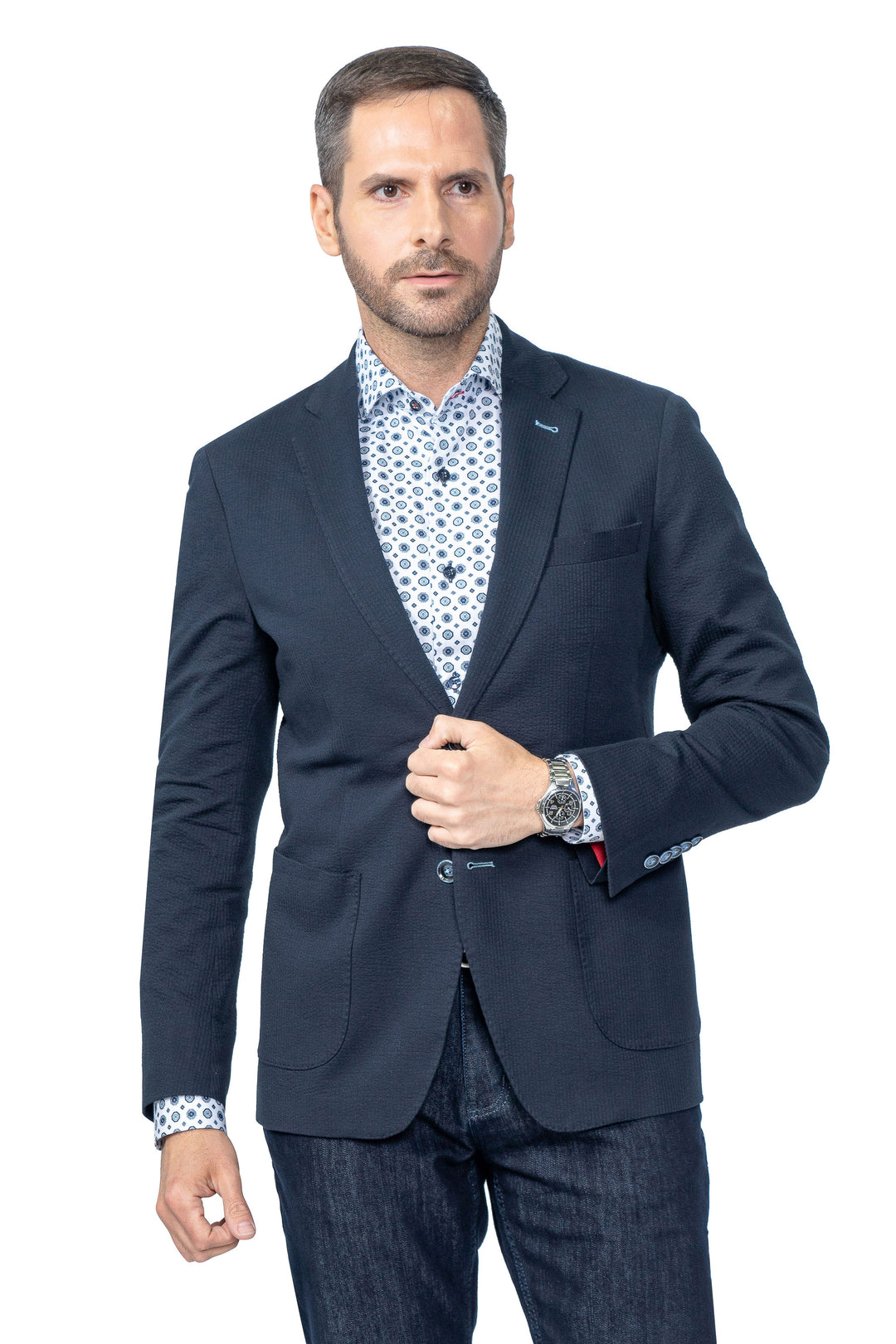 Meridian Navy Stretch Seersucker Blazer - 7 Downie St.®