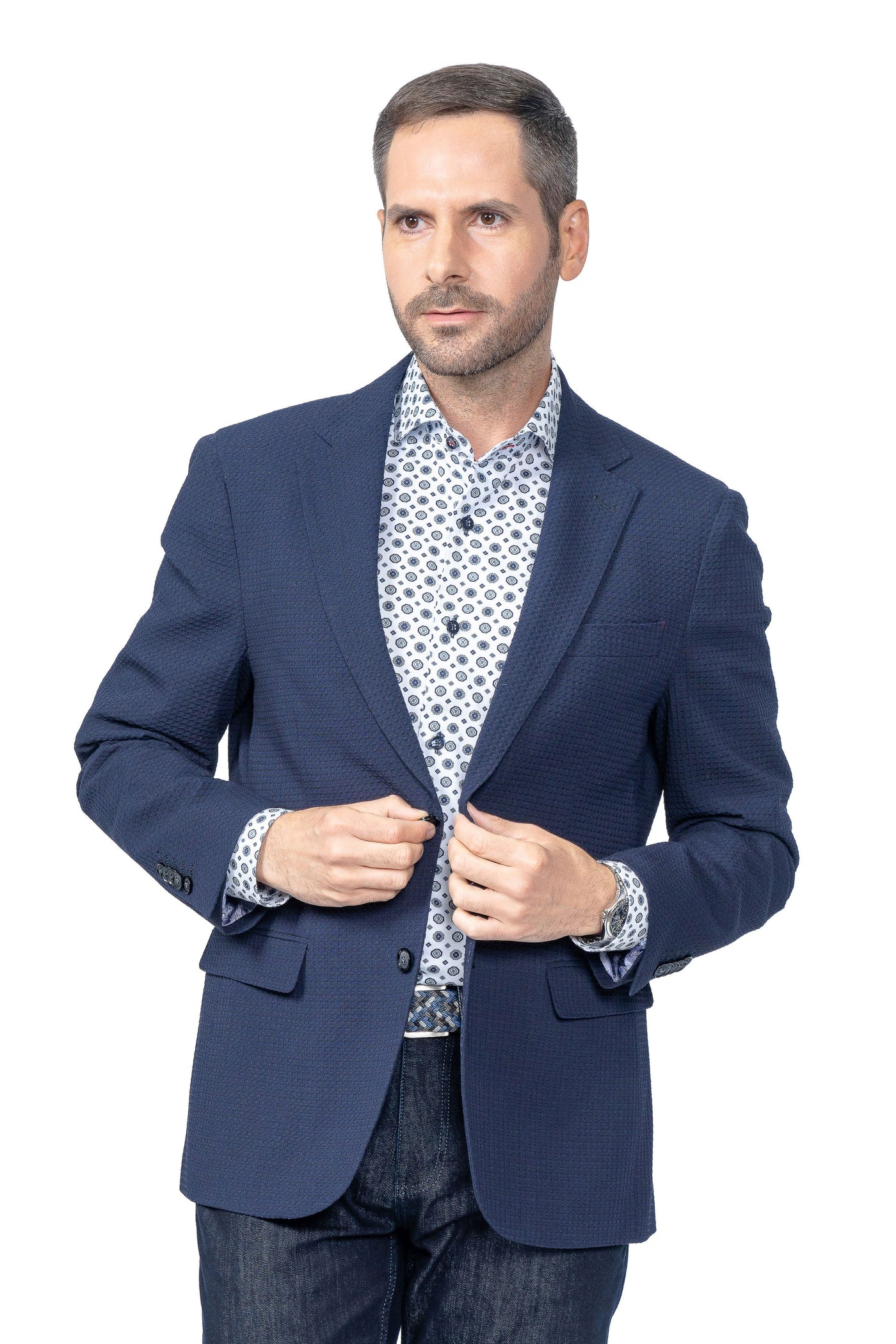 Milano Navy Waffle Weave Stretch Blazer - 7 Downie St.®