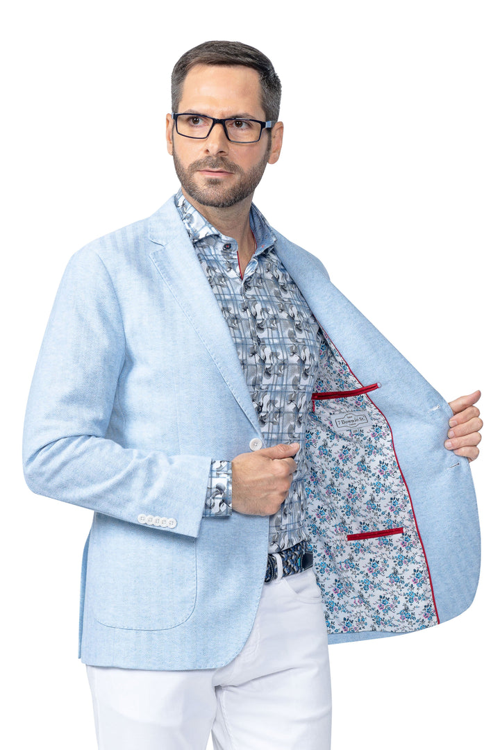 Montclair Light Blue Herringbone Cotton Stretch Blazer - 7 Downie St.®
