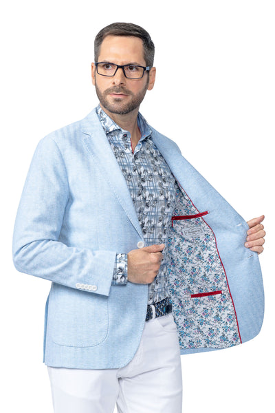 Montclair Light Blue Herringbone Cotton Stretch Blazer - 7 Downie St.®