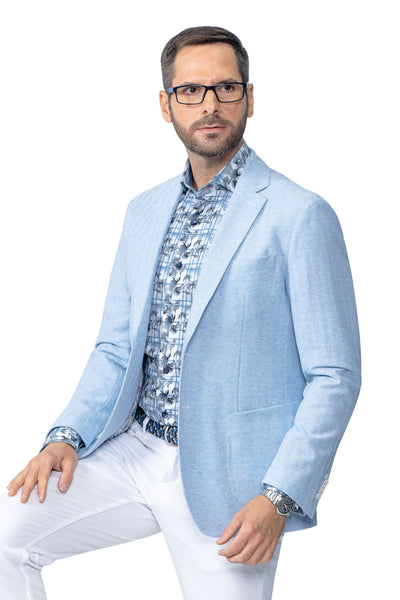 Montclair Light Blue Herringbone Cotton Stretch Blazer - 7 Downie St.®