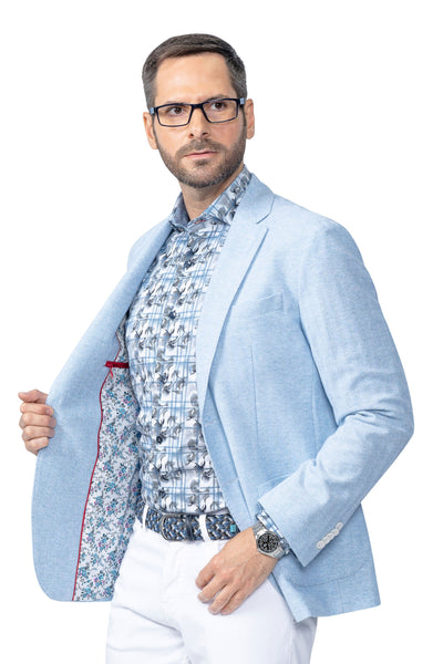 Montclair Light Blue Herringbone Cotton Stretch Blazer - 7 Downie St.®