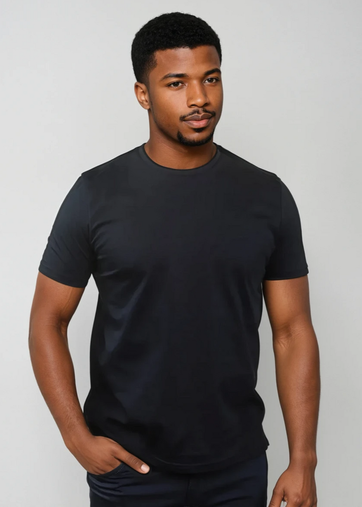 Black Mercerized Cotton Crewneck T-Shirt