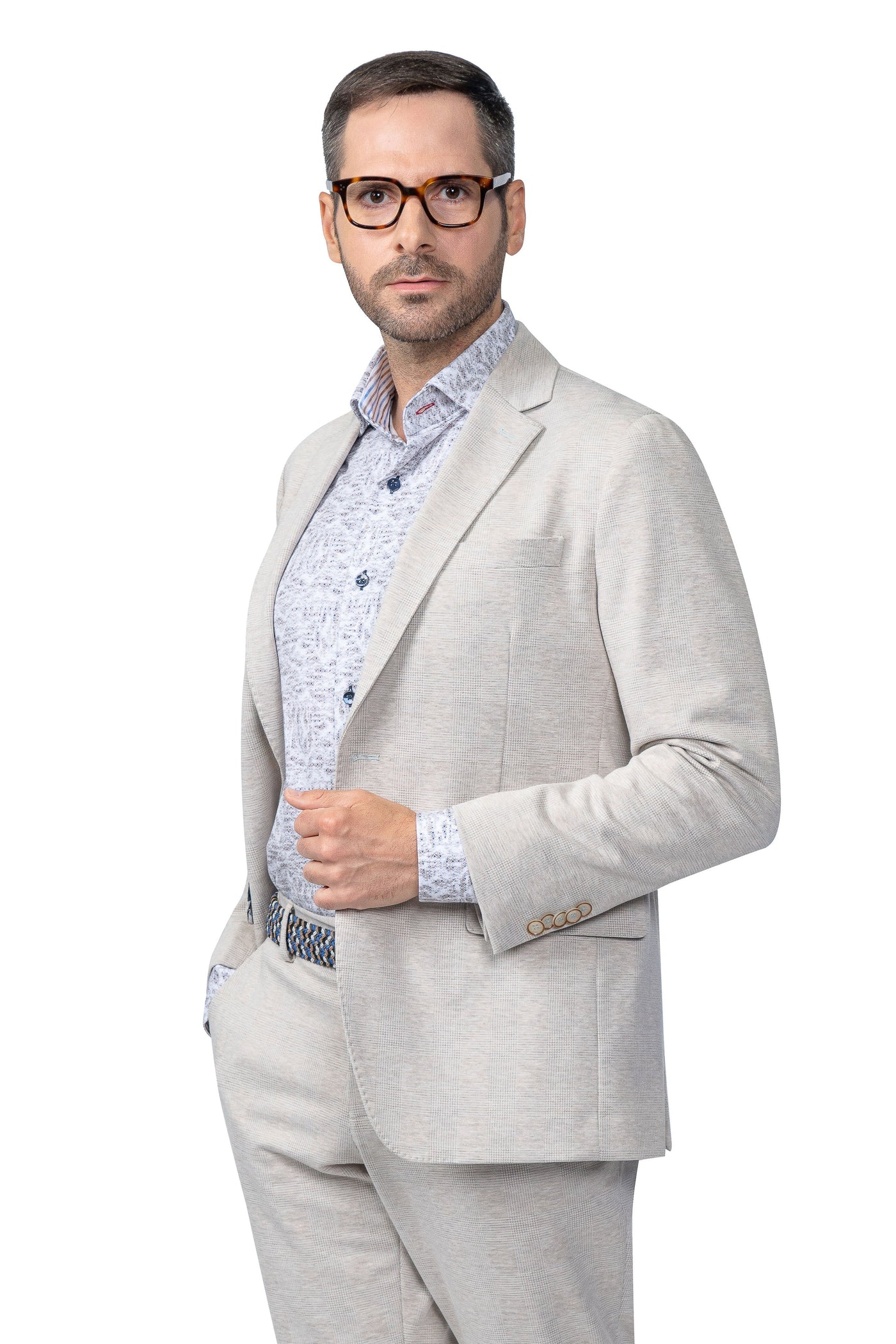 Norfolk Beige Plaid Stretch Blazer - 7 Downie St.®