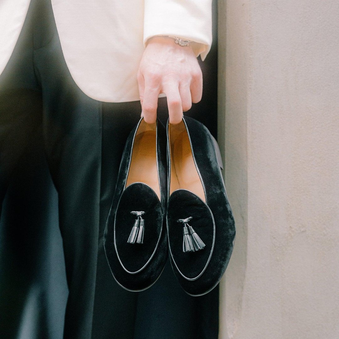 Men's Black Velvet Tassel Loafer