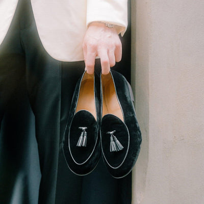 Men's Black Velvet Tassel Loafer