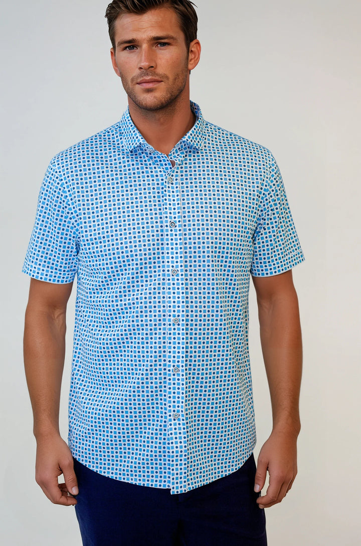 Palm Springs Short Sleeve Tech Shirt-SHORT SLEEVE SHIRTS-BUKI-L-Turquoise + Blue-Buki