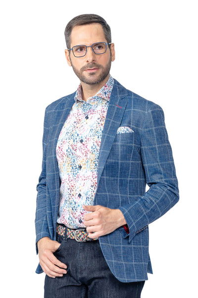 Portland Blue Windowpane Stretch Blazer - 7 Downie St.®