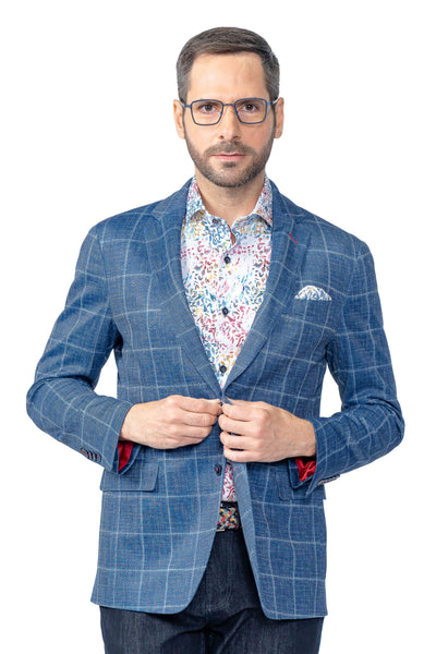 Portland Blue Windowpane Stretch Blazer - 7 Downie St.®