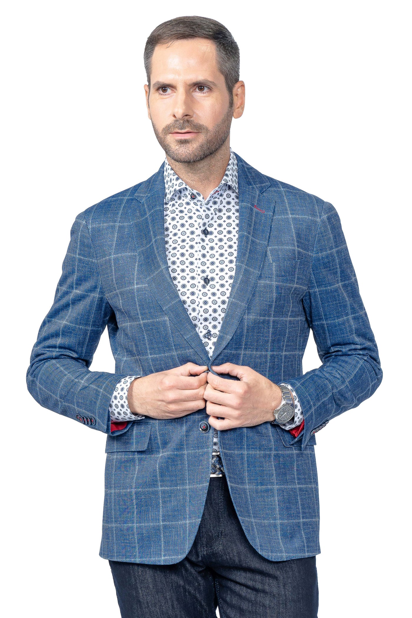Portland Blue Windowpane Stretch Blazer - 7 Downie St.®