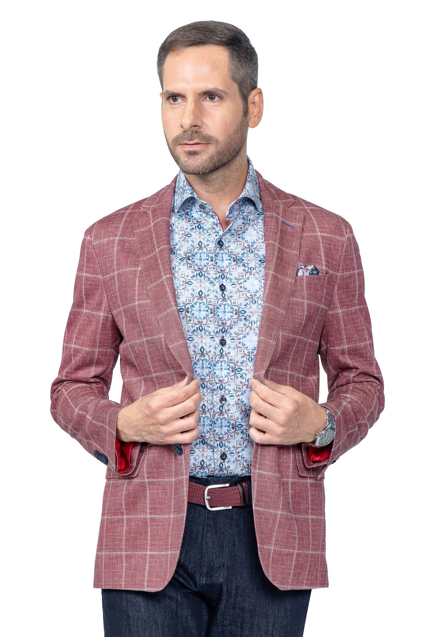 Portland Red Windowpane Stretch Blazer - 7 Downie St.®