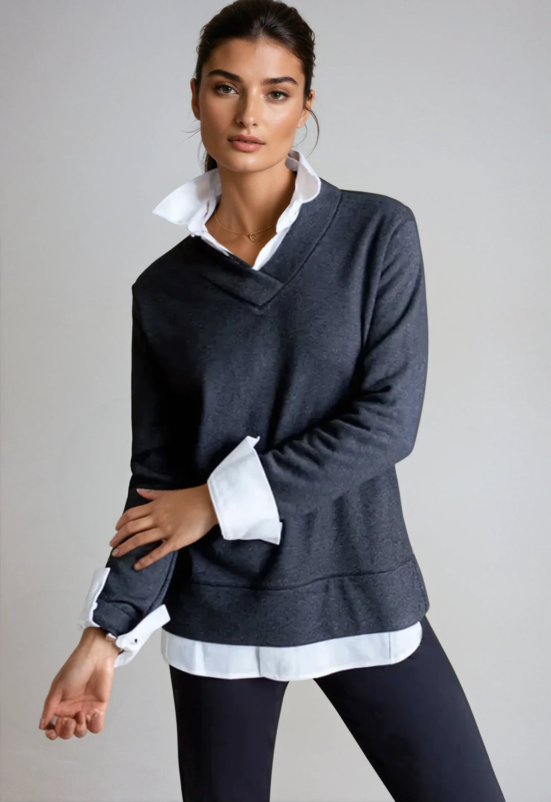 Power Vee 'Sweater' Sweatshirt in Charcoal Grey-Buki