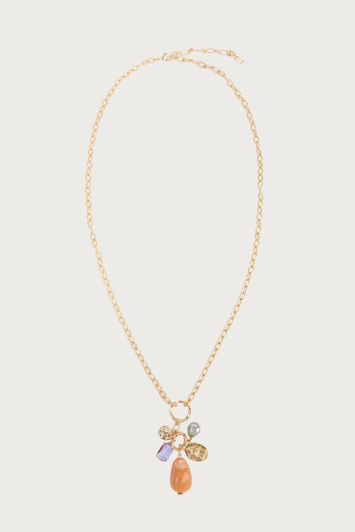 Mixed Stone Long Charm Necklace
