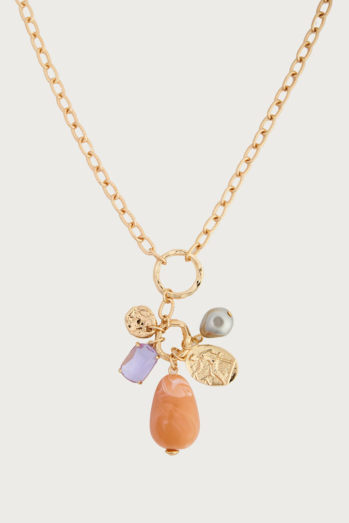 Mixed Stone Long Charm Necklace