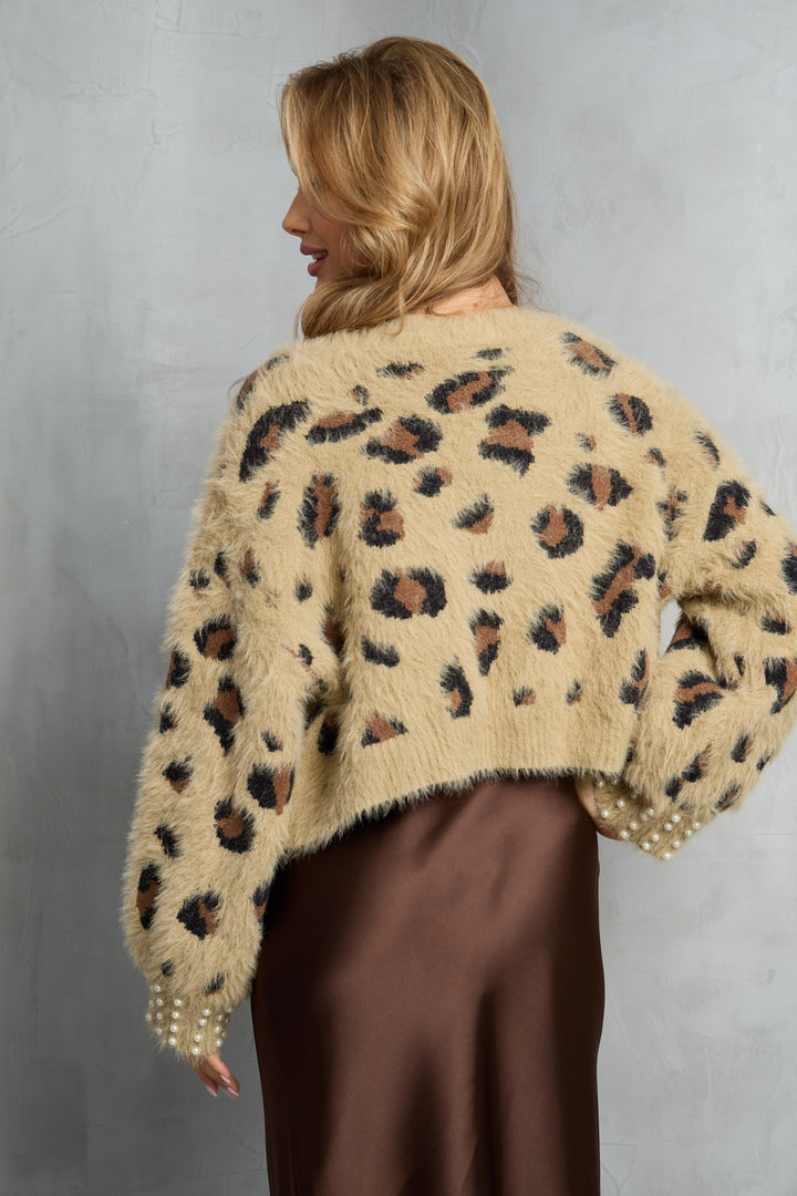 Animal Print Pearl Cardigan