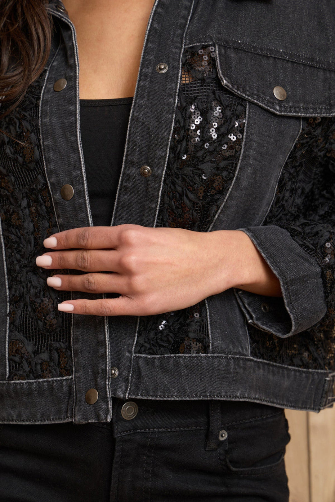 Denim Sequin Soft Lace Jacket